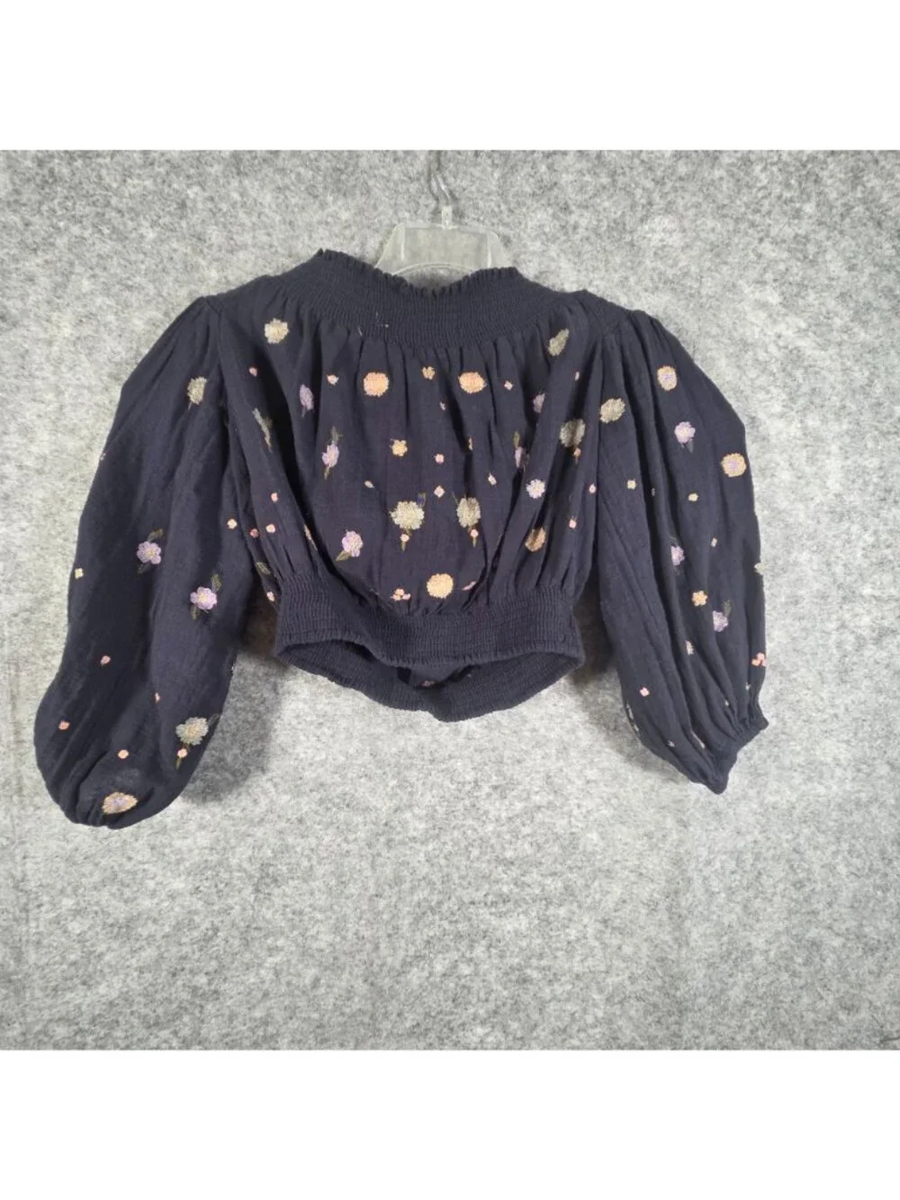 Free People Saachi Navy Embroidered Crop Top Boho Festival XS